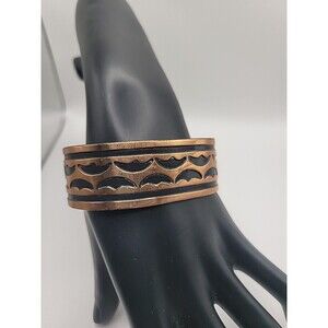 Solid Copper Cuff Bracelet Black Enamel Wide Boho Southwestern Statement Artisan